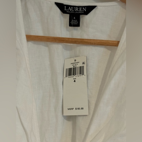 NWT Lauren by Ralph Lauren Belted Linen Wrap Style Dress in White. Size 4 - Picture 8 of 10